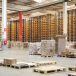 packing line in a logistics warehouse. conveyor belt in a modern production line